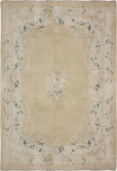 Early 20th Century Turkish Angora Oushak Floral Beige Ivory Handmade Mohair Rug - 2456673