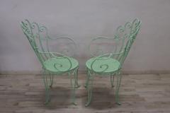 Early 20th Century Wrought Iron Garden Set 2 Chairs 1 Settee 1 Round Table - 2893466