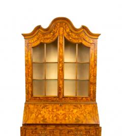 Early 20th century Dutch Marquetry Trumeau Library Cabinet with Drop Front Desk - 4552985