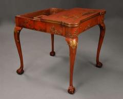 Early 20thC red lacquered Chinoiserie card or games table in the 18thC style - 4756914