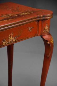 Early 20thC red lacquered Chinoiserie card or games table in the 18thC style - 4756920