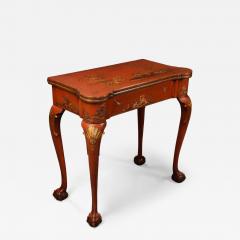 Early 20thC red lacquered Chinoiserie card or games table in the 18thC style - 4762042