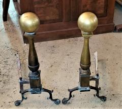 Early American Canonball Brass Andirons - 1875942