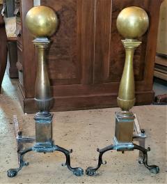 Early American Canonball Brass Andirons - 1875943