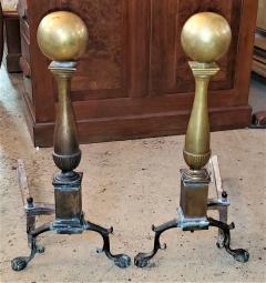 Early American Canonball Brass Andirons - 1875953