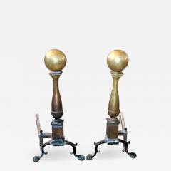 Early American Canonball Brass Andirons - 1876161