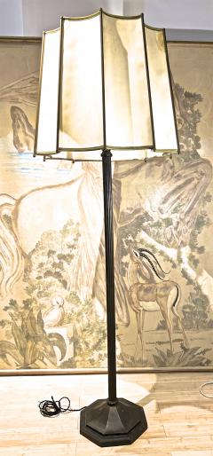 Early Art deco extreme quality patina bronze parchment shade standing lamp - 2611747