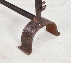 Early Blacksmith Forged Andirons with Polished Bronze Finials - 3729777