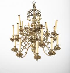 Early Brass 14 Arm Two Tier Chandelier with Original Reflectors - 2104343