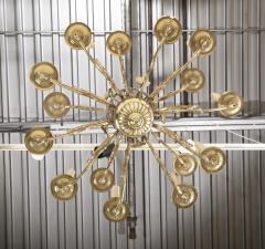 Early Brass 14 Arm Two Tier Chandelier with Original Reflectors - 2104350