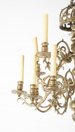 Early Brass 14 Arm Two Tier Chandelier with Original Reflectors - 2104382