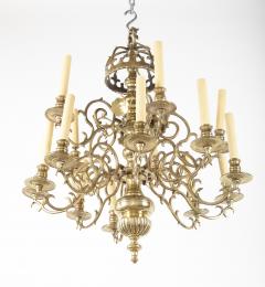 Early Brass 14 Arm Two Tier Chandelier with Original Reflectors - 2104389