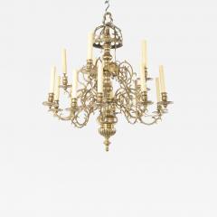 Early Brass 14 Arm Two Tier Chandelier with Original Reflectors - 2106007
