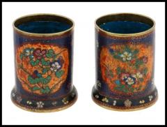 Early Meiji Japanese Cloisonne Enamel Brush Pots in the Style of Namikawa - 3903382