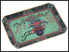 Early Meiji Japanese Cloisonne Green Enamel Tray with Wagon Blossoming Wisteria - 3903610