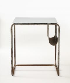 Early Modernist Desk Side Table Nickel Patina Opaline Top France c 1920 - 3589938