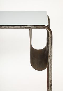 Early Modernist Desk Side Table Nickel Patina Opaline Top France c 1920 - 3589939