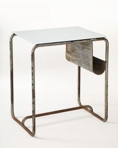 Early Modernist Desk Side Table Nickel Patina Opaline Top France c 1920 - 3589940