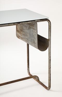 Early Modernist Desk Side Table Nickel Patina Opaline Top France c 1920 - 3590069