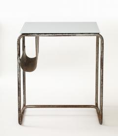 Early Modernist Desk Side Table Nickel Patina Opaline Top France c 1920 - 3590073