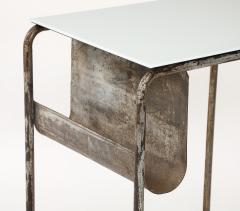 Early Modernist Desk Side Table Nickel Patina Opaline Top France c 1920 - 3590075