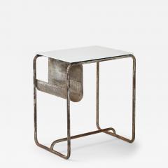 Early Modernist Desk Side Table Nickel Patina Opaline Top France c 1920 - 3592203