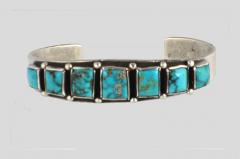 Early Navajo row bracelet with graduated rectangular stones - 1319242