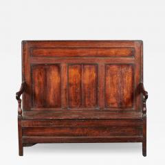 Early Oak Paneled Back Settle Bench - 3769609