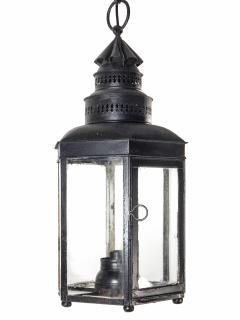 Early Tole Black Lantern with Glass Bottom - 2990449