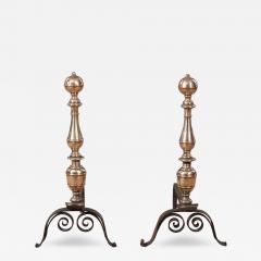 Early Turned Bronze and Scrolled Iron Andirons - 4213821