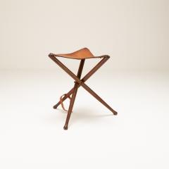 Early Wood and Leather Folding Campaign Stool - 2401114