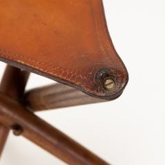 Early Wood and Leather Folding Campaign Stool - 2401115