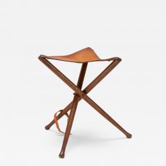 Early Wood and Leather Folding Campaign Stool - 2405015