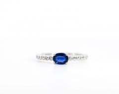 East West Natural Oval Cut Blue Sapphire and Diamond 18K White Gold Textured - 3513180