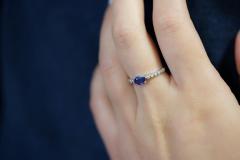 East West Natural Oval Cut Blue Sapphire and Diamond 18K White Gold Textured - 3513210
