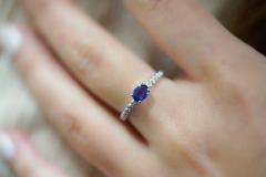 East West Natural Oval Cut Blue Sapphire and Diamond 18K White Gold Textured - 3513212