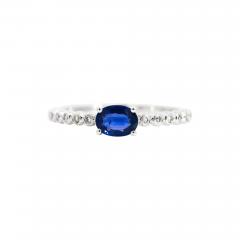 East West Natural Oval Cut Blue Sapphire and Diamond 18K White Gold Textured - 3574980