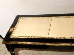 Ebonized Jansen Style Coffee Table with a Greek Key Design and Leather Top - 3001052