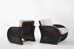 Ebonized Oak Caning Vintage Lounge Chairs 1970s - 3448519