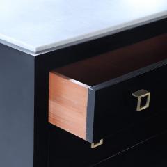 Ebonized marble top dresser having geometric brass drawer pulls C 1960  - 3247437