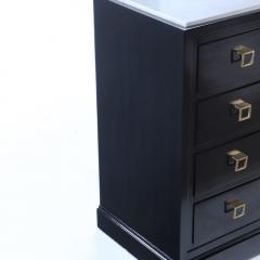 Ebonized marble top dresser having geometric brass drawer pulls C 1960  - 3247438