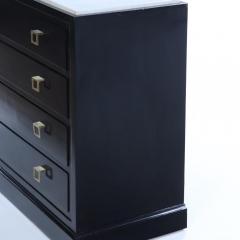Ebonized marble top dresser having geometric brass drawer pulls C 1960  - 3247439