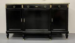 Ebony Hollywood Regency Louis XVI Style Bronze Mounted Sideboard Marble Top - 2542779