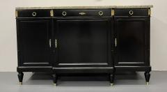Ebony Hollywood Regency Louis XVI Style Bronze Mounted Sideboard Marble Top - 2542782