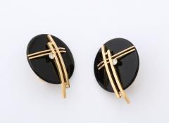Ebony and 18 k Gold Clip Earrings - 3246863