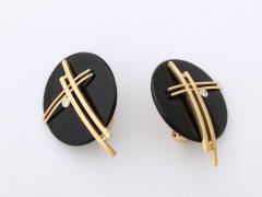 Ebony and 18 k Gold Clip Earrings - 3246864
