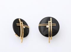 Ebony and 18 k Gold Clip Earrings - 3246867