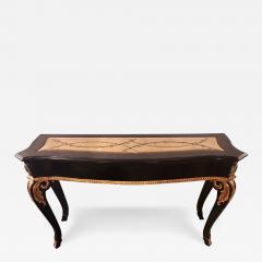 Ebony and Parcel Gilt Decorated Console Sofa Table with Fine Beveled Glass Top - 3018089