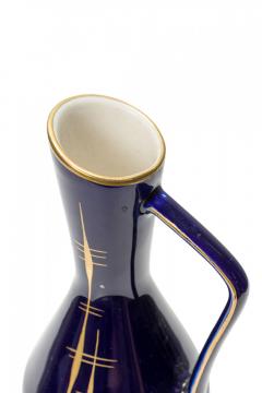 Echt Kobalt German Mid Century Feathered Vertical Gold Line Design Deep Blue Gla - 4675692