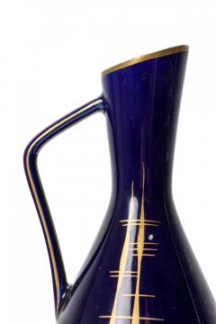 Echt Kobalt German Mid Century Feathered Vertical Gold Line Design Deep Blue Gla - 4675693